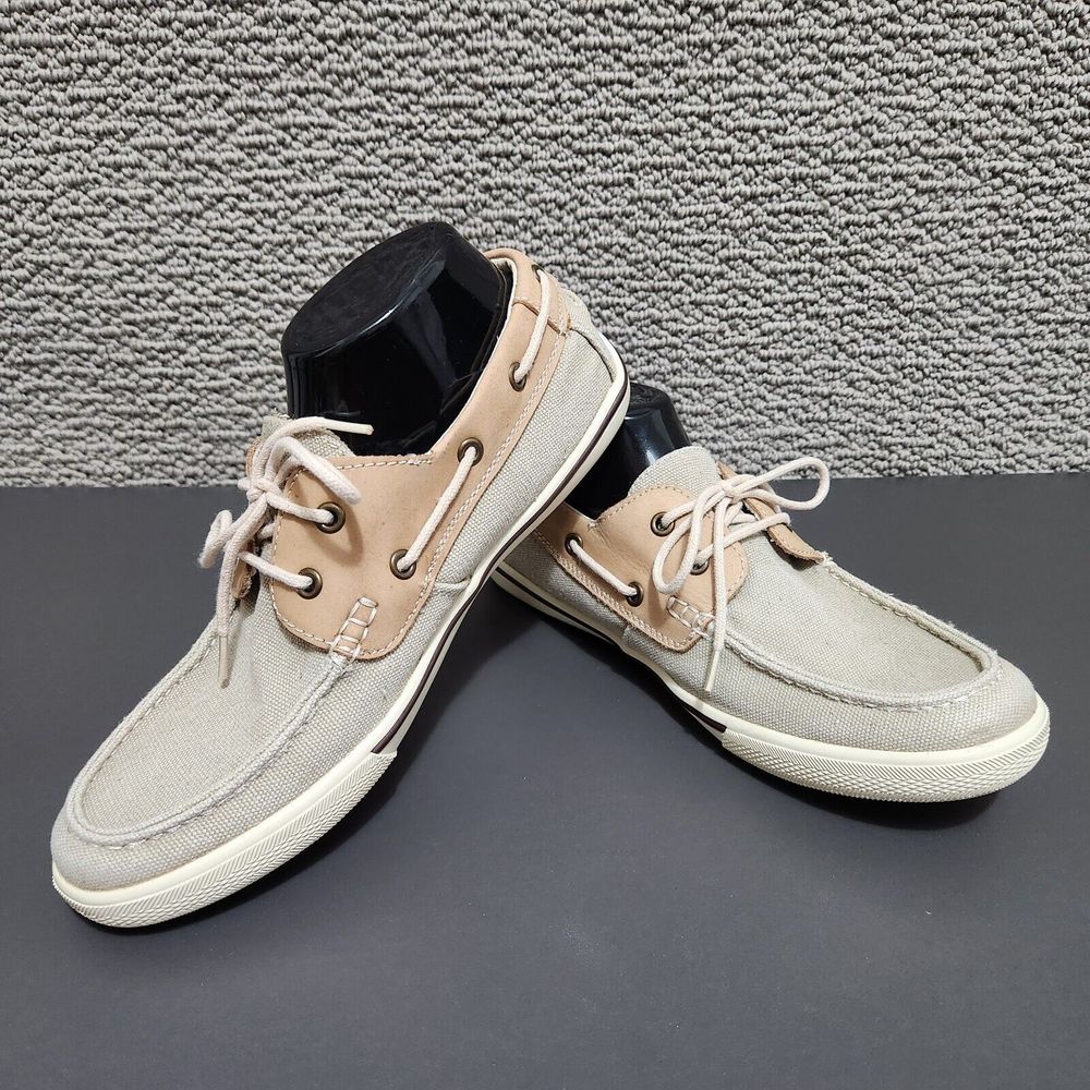 SACHA TOO Men's Beige Canvas Boat Shoes Loafers Size 7.5M
